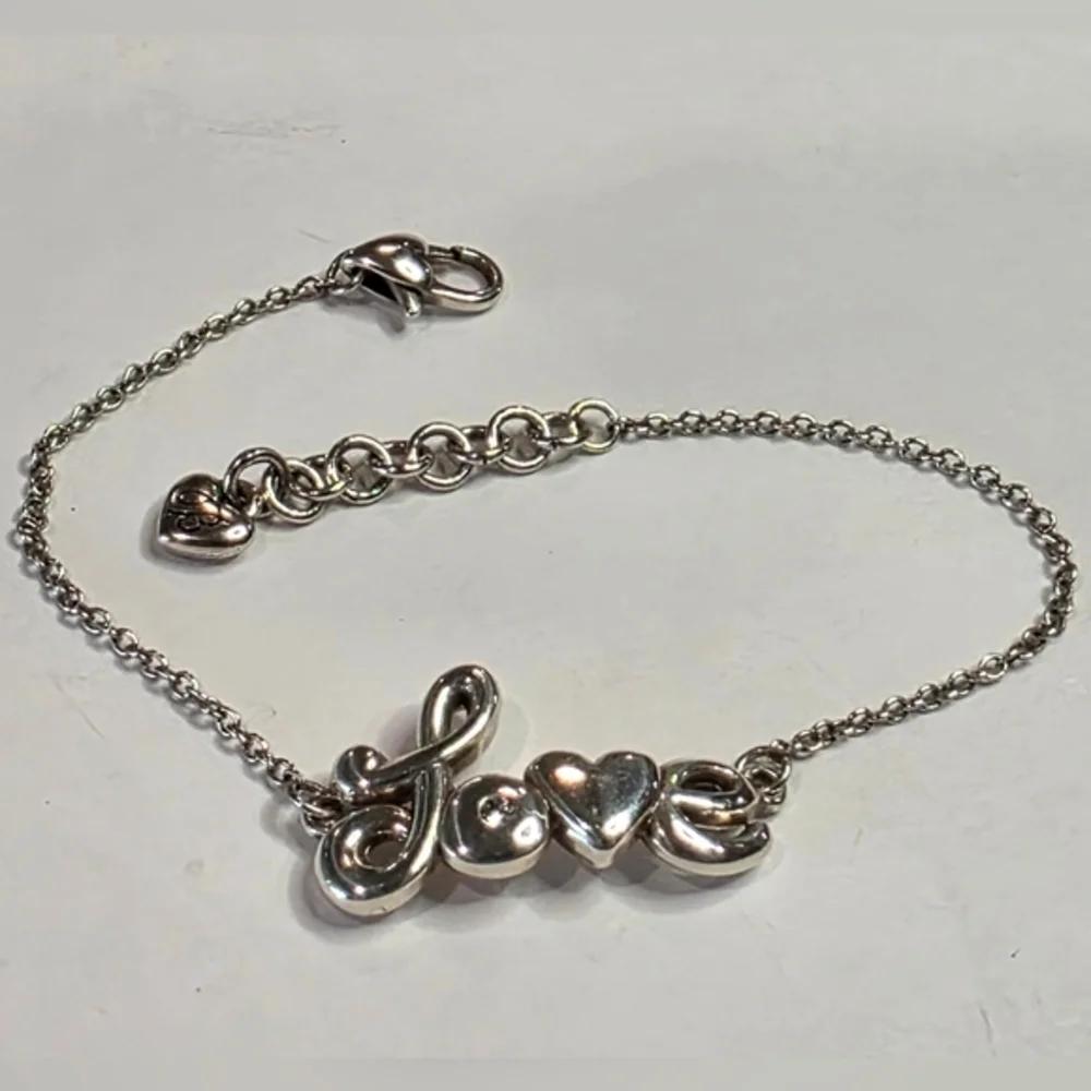 Brighton‎ Silver Plated Script Love Heart Charm Chain Bracelet